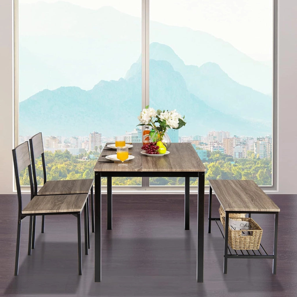 Set Tavolo e Sedie da Cucina 4 Pezzi, Tavolo da Pranzo con 2 Sedie e 1 Panca, Set Mobili da Cucina Salvaspazio con 4 Posti, per Sala da Pranzo e Soggiorno (Rovere grigio)
