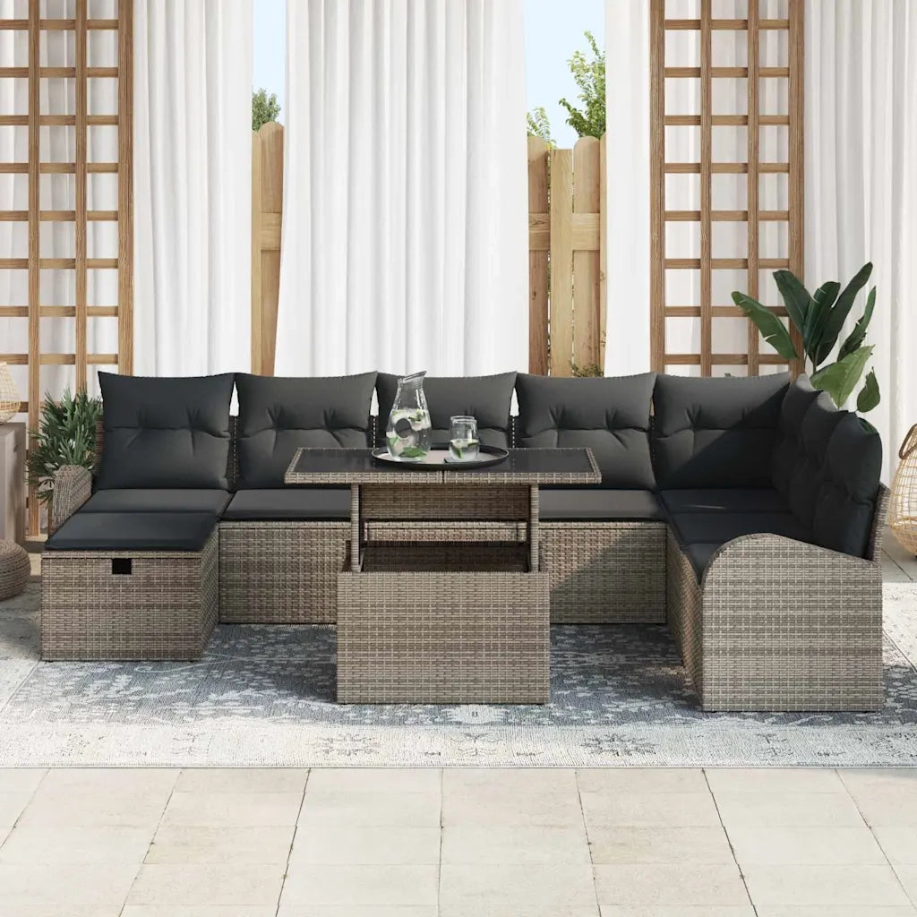 Set Divano da Giardino con cuscino 9 pcs Grigio Poly Rattan