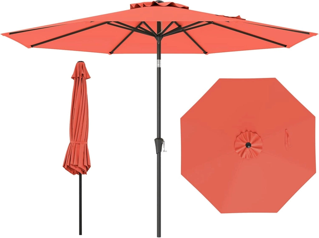 Ombrellone da Giardino, Diametro 290 cm, Ombrello da Spiaggia con Manovella e Inclinazione Regolabile, Ideale per Spiaggia, Balcone, Giardino (Arancione)