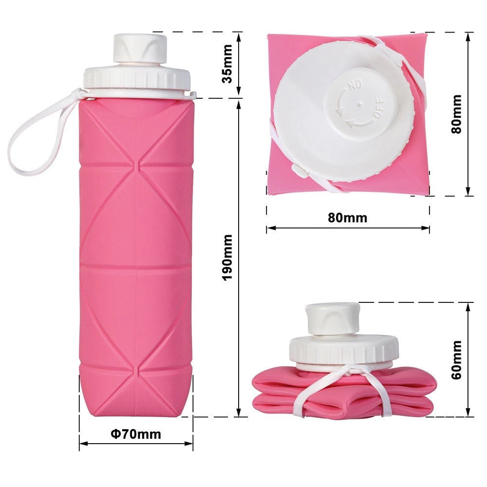 Trade Shop - Bottiglia Pieghevole Salvaspazio 600 Ml Borraccia Termica Portatile Da Borsetta -