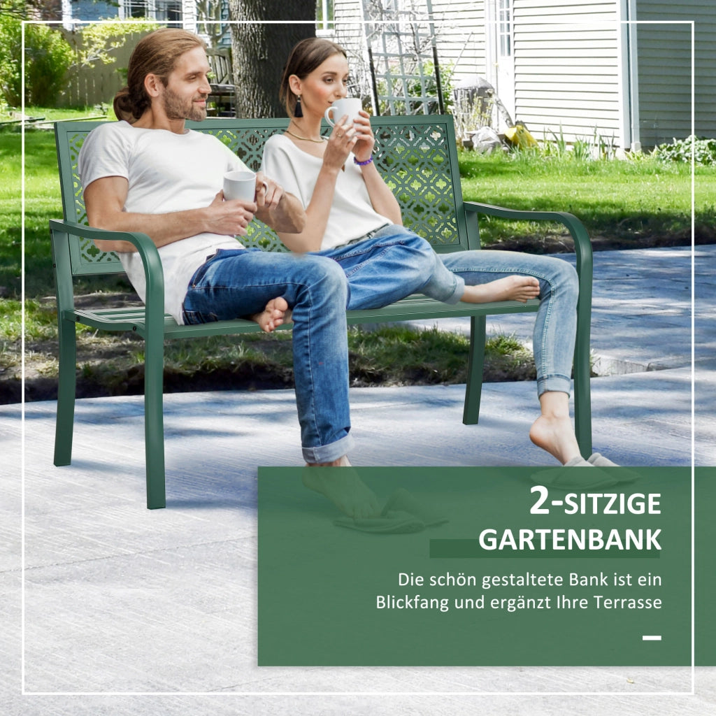 Panchina Da Giardino – Design Ergonomico – 127 x 63 x 83 cm – Acciaio – Verde Scuro – Per Terrazza E Balcone
