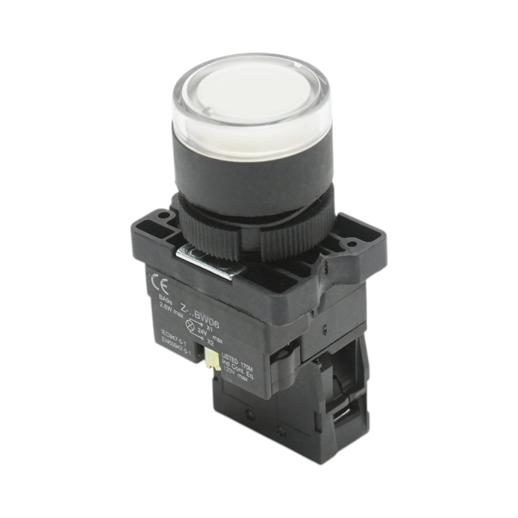 Pulsante indicatore LED bianco con resistenza integrata 1NO, 24V, LAY5 Breckner Germany