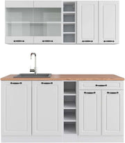 Cucina completa R-Line, Casa di campagna bianca/bianco, 160 cm, PL Rovere, con disposizione flessibile dei moduli ed espandibile