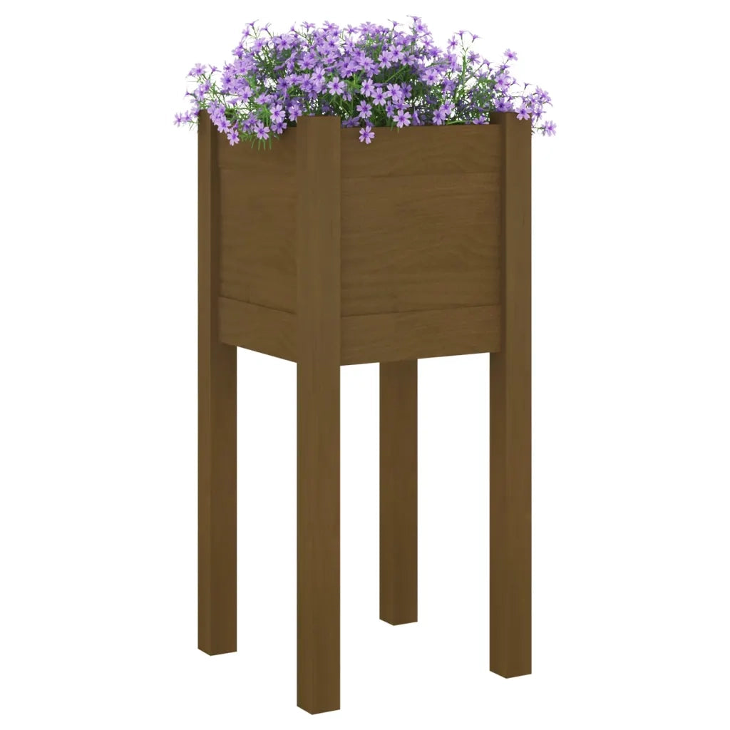Fioriera | Cassetta per fiori | Vaso Giardino Marrone Ambra 31x31x70 cm Legno Massello Pino