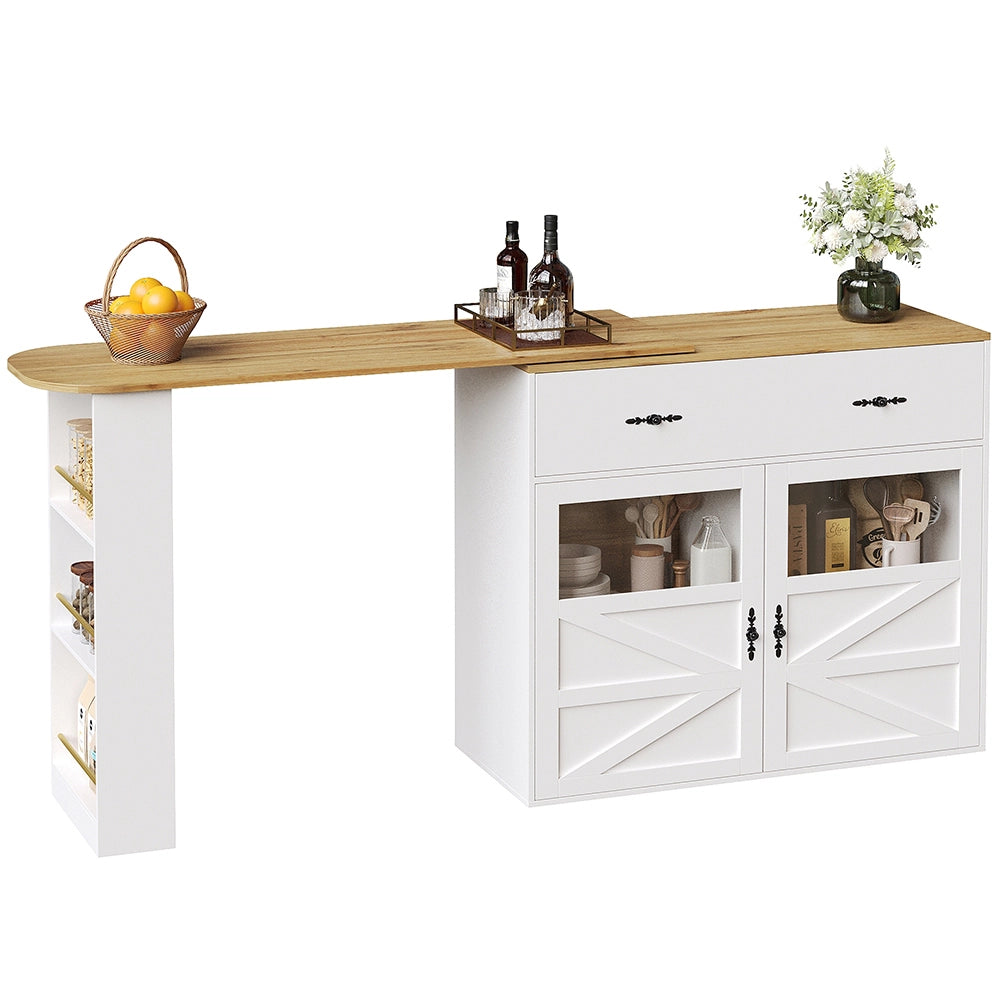 Tavolo Bar Estendibile - Xylo - 138-204??39??104 cm - Bianco con Ripiani