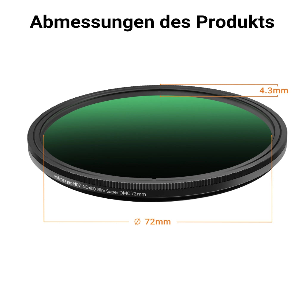 ND2-ND400 Fader Slim 72 mm filtro grigio variabile con 9 stop, filtro ND con rivestimento a 18 strati, filtro per obiettivo con montatura slim da 4,3 mm