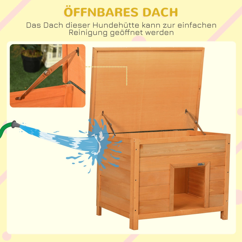 Cuccia per Cani da Esterno ¨C Xylo ¨C Legno Tetto Apribile Impermeabile 82x58x58cm Giallo