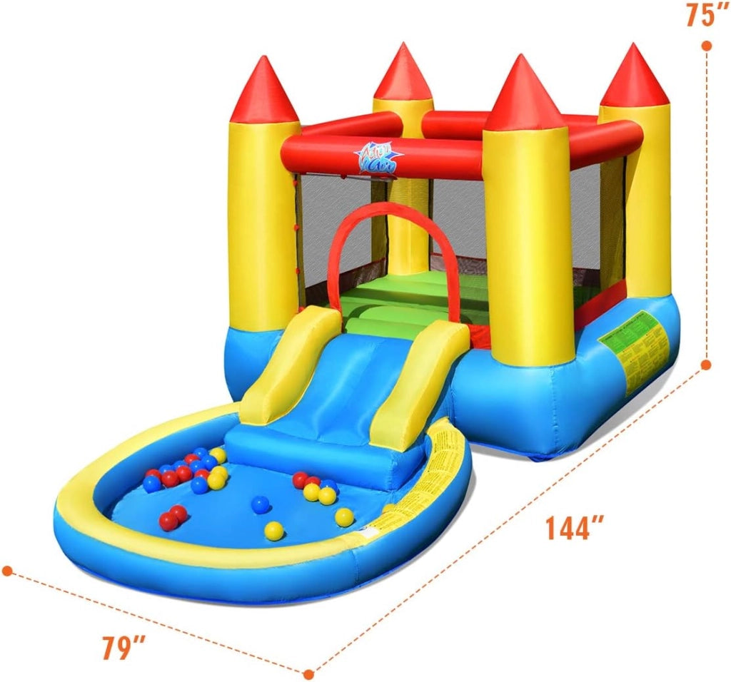 Castello gonfiabile per bambini, Con Scivolo ad Acqua, Trampolino e Piscina, per 2 Bambini di 3-5 Anni, Con Borsa di Trasporto e Kit di Riparazione, 365 x 200 x 190 cm (Senza soffiatore)