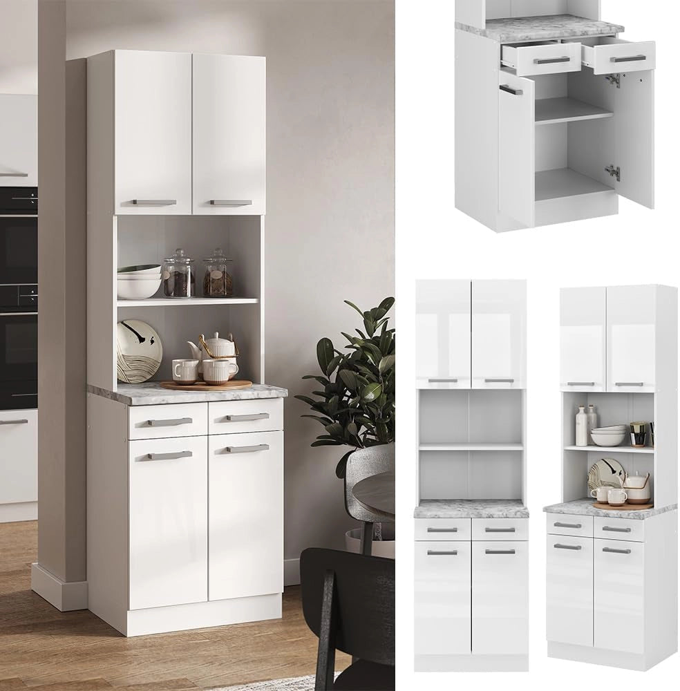 Cucine componibili piccole R-Line, Bianco lucido, 60 cm, PL Marmo, utilizzabile per combinazioni modulari in composizioni cucina