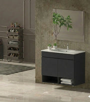Mobile Bagno NEBARI Già Montato 2 portas, lavabo e specchio Grafite 50x40 cm