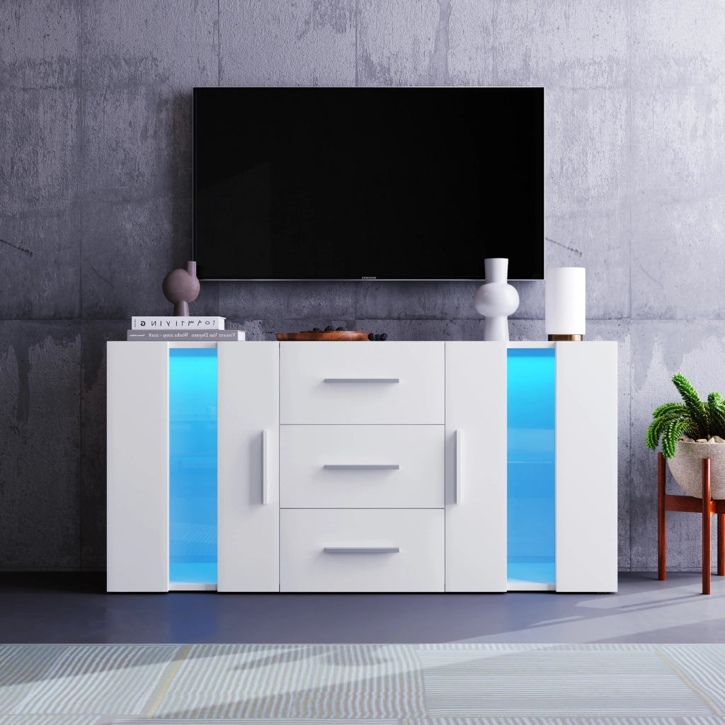 Mobile TV con 2 ante e 3 cassetti; illuminazione LED - per soggiorno - 140×35×70 cm