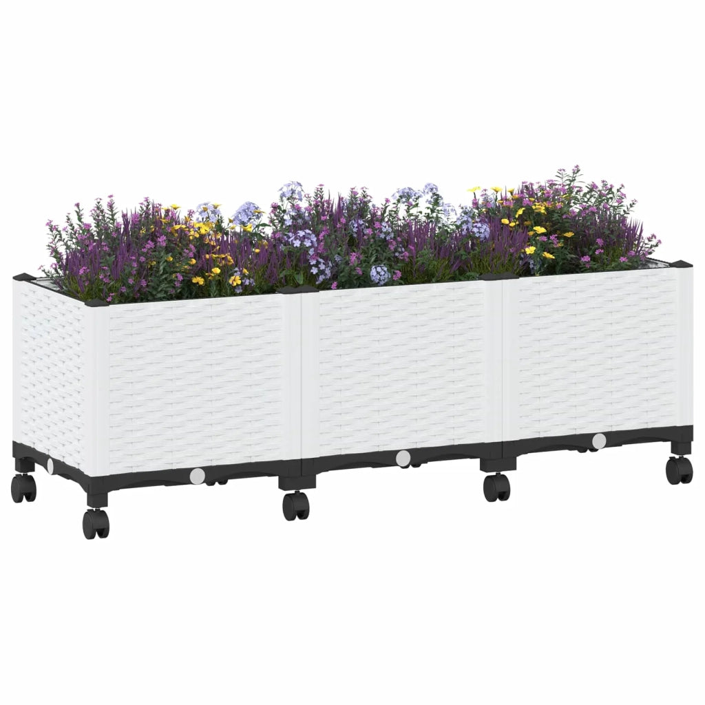 Vaso da Giardino con Ruote Bianco 120 x 40 x 48 cm PP 3423050