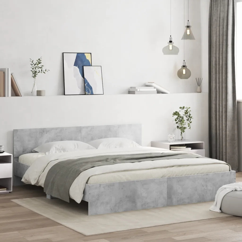 Giroletto con Testiera e LED Grigio Cemento 180x200 cmcod mxl 109501