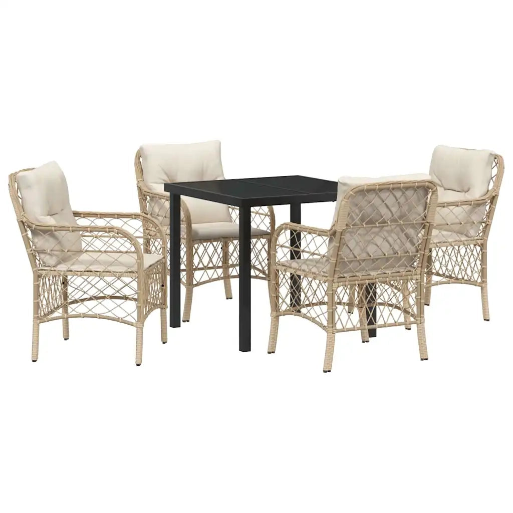 Set da Pranzo per Giardino con cuscino 5 pcs Beige polyrattan 3380226