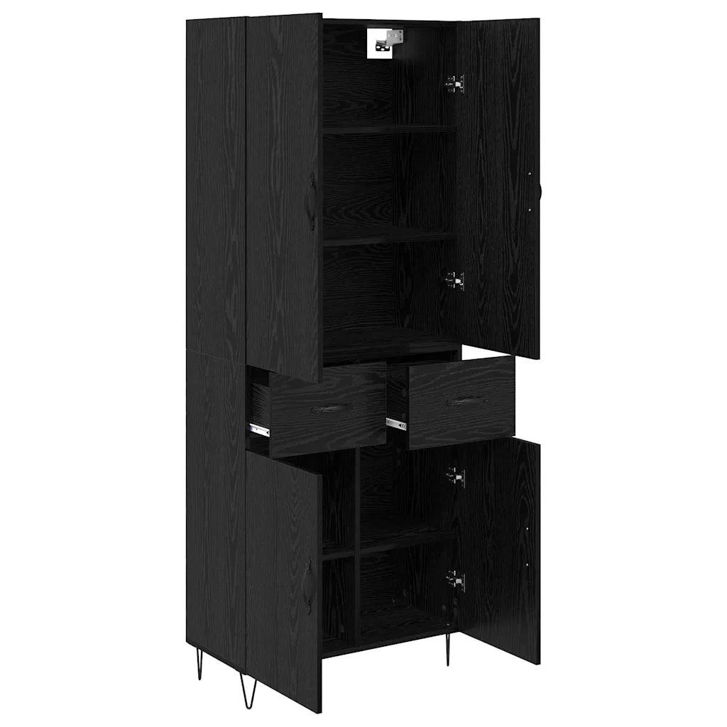 Credenza 2 pz | Madia | Buffet da pranzo | Armadio da pranzo Rovere Nero Legno ingegnerizzato e vetro