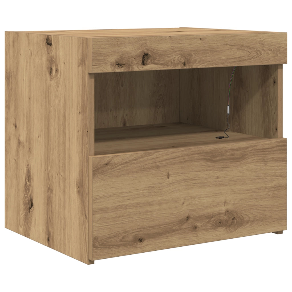 Comodino  con luci LED Rovere Artigianale 50x40x45 cm