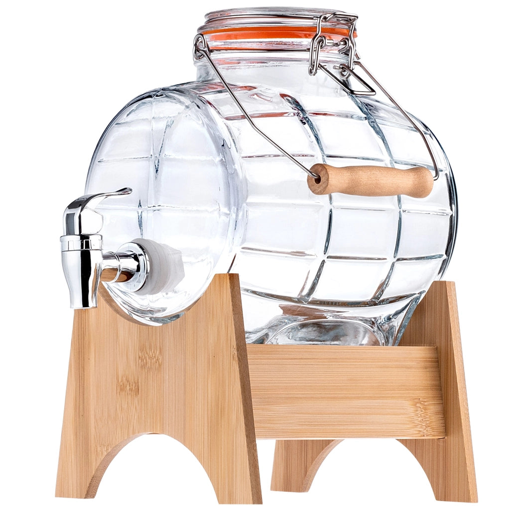 Barile KADAX con rubinetto da 3 litri in vetro per moonshine, whisky, vodka, succhi di frutta, ideale anche per matrimoni.