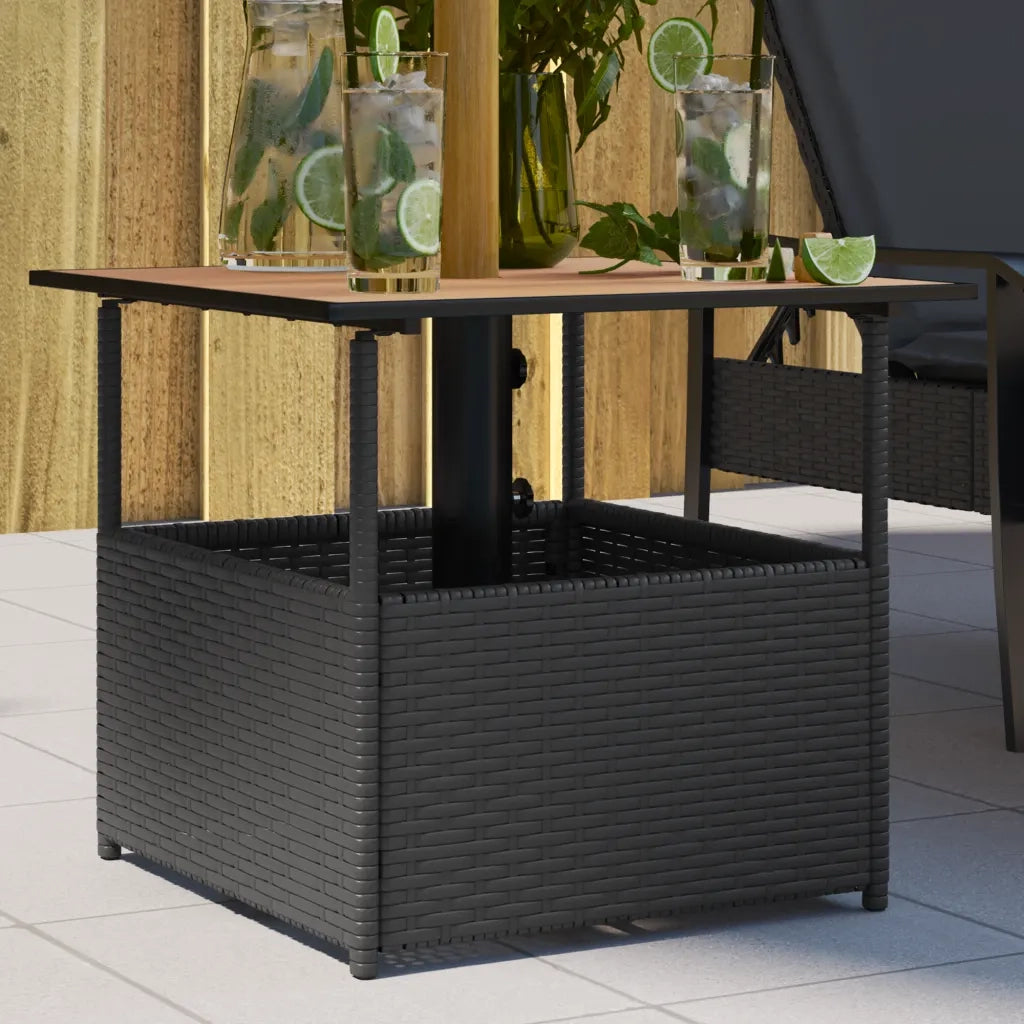 Tavolo Giardino | Tavolino da esterno Foro Ombrellone Nero 55x55x46,5 cm Polyrattan