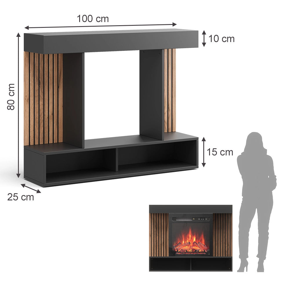 Vicco Caminetto elettrico Nero 100 cm con effetto fiamma realistico e riscaldatore da 1800W