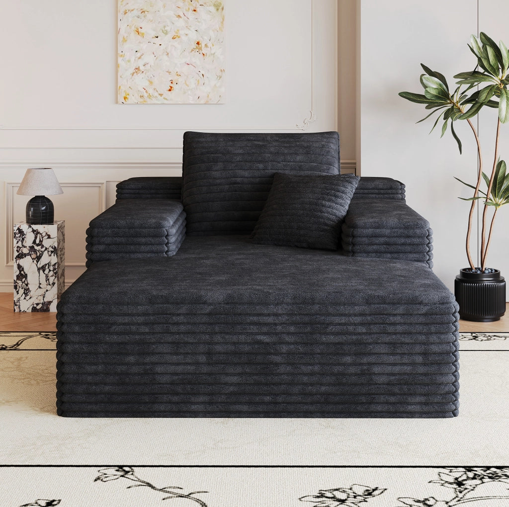 Divano chaise longue in tessuto nero con schiuma ad alta elasticità