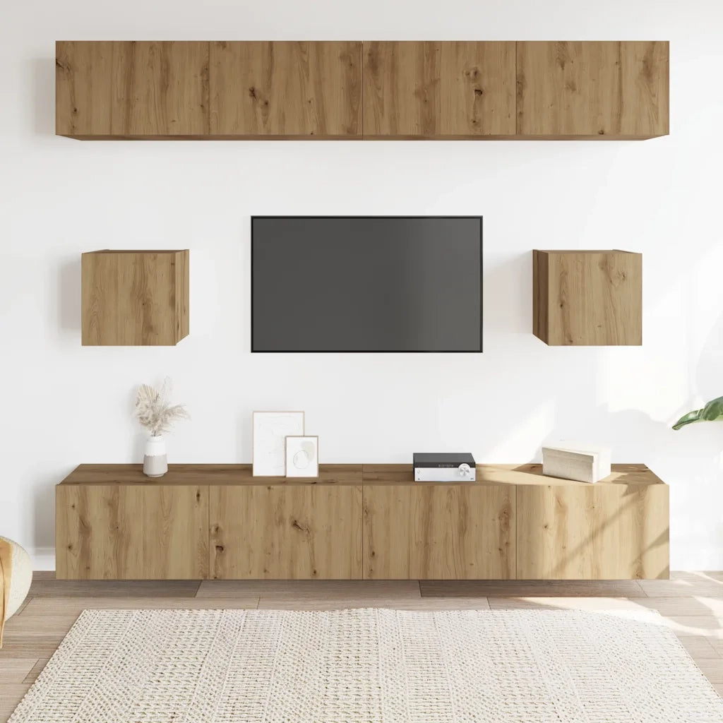 Set Mobile TV 6 pz | Armadietto TV | Mobile Porta TV Montato a Parete Rovere in Legno Multistrato