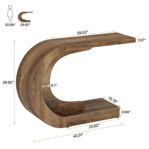 Tavolo consolle 110x35x75 cm a forma di C in legno marrone rustico
