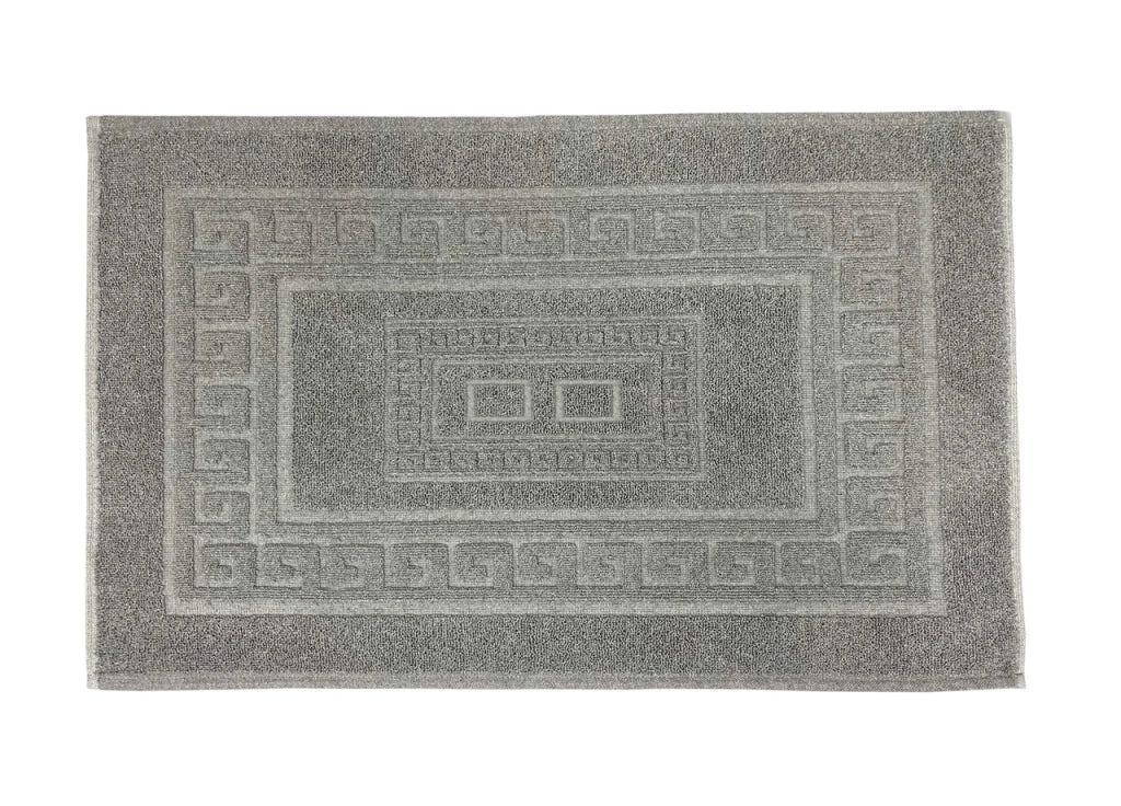 Tappeto Bagno Doccia Spugna Tinta Unita Torino Tappetino Super Assorbente In Cotone Pelo Corto Con Greca - 60x180 - Grigio