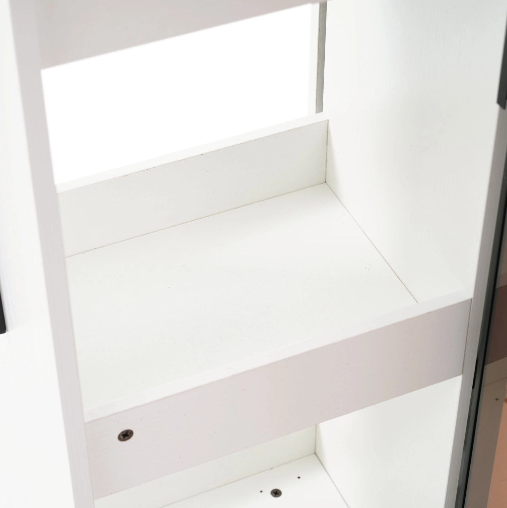 Vetrina LED 110，5x35x160 cm in MDF bianco con vano laterale