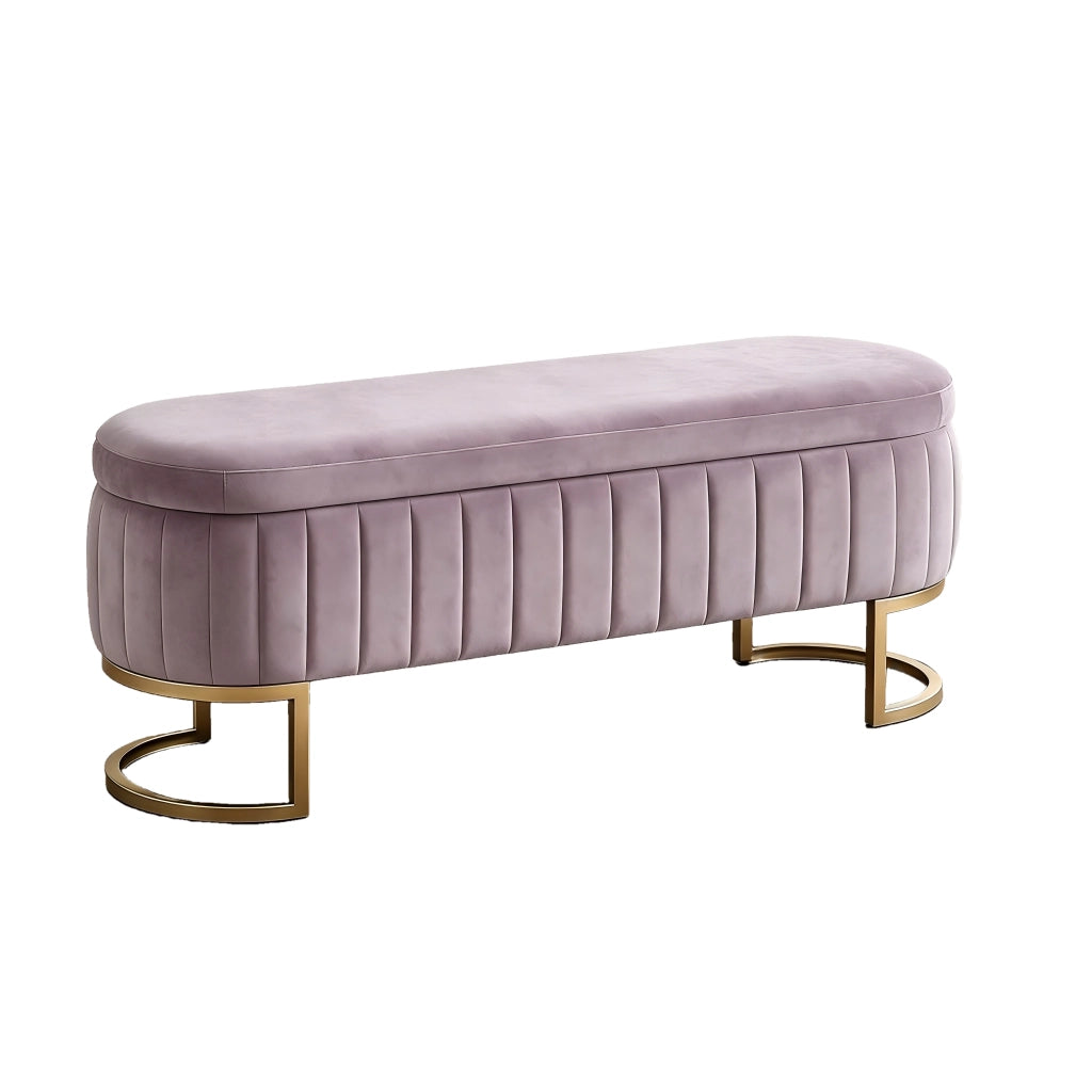 PANCA Contenitore 130 cm in Velluto Rosa con Piedi in Metallo Dorato
