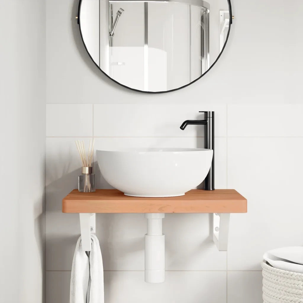 vidaXL Ripiano a Parete per Lavabo in Acciaio e Massello di Faggio