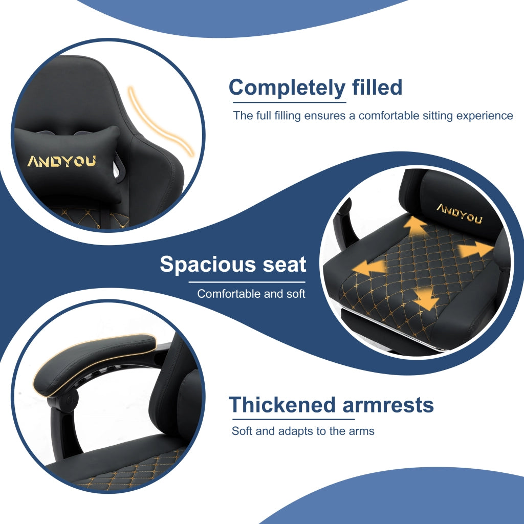 Poltrona Gaming Racing Ergonomic ¨C zephmum ¨C Pelle Nera 80x70x130