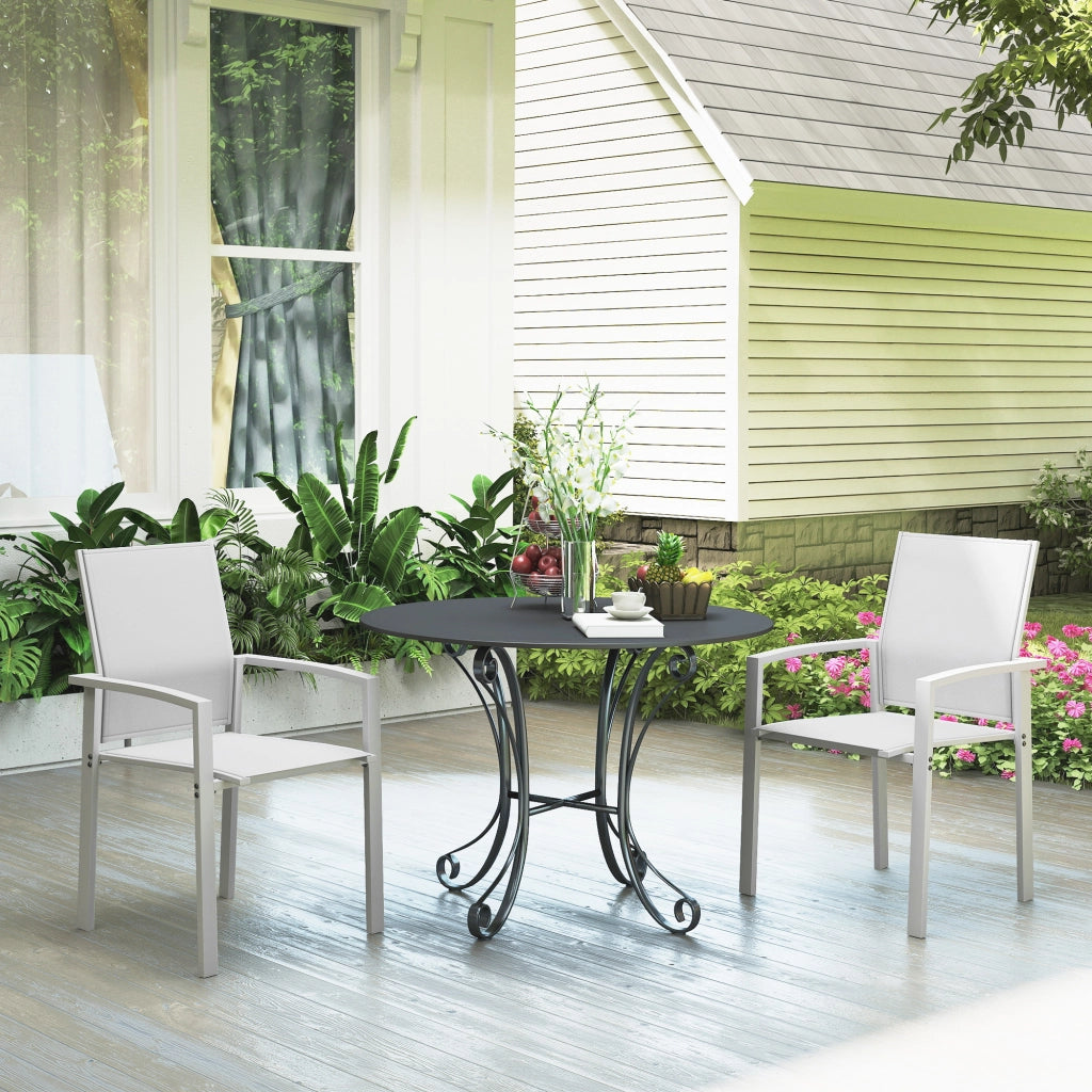 Sedie da Giardino Impilabili ¨C zephmum ¨C Grigio Chiaro, Acciaio e Textilene, 56x58x89 cm