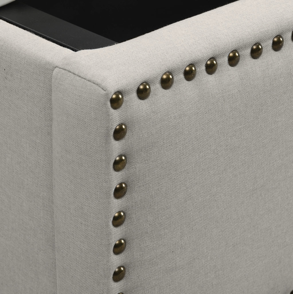 Letto matrimoniale 160x200 cm in lino grigio con contenitore; rete inclusa; senza materasso
