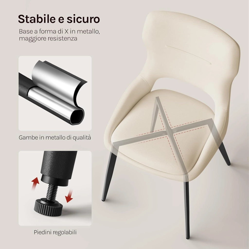 Set di 6 Sedia da Pranzo, Sedia Cucina con Schienale Curvo, Struttura Metallica, Rivestimento in Chenille, per Sala da Pranzo, Soggiorno, Cucina,Portata 150 kg, Beige