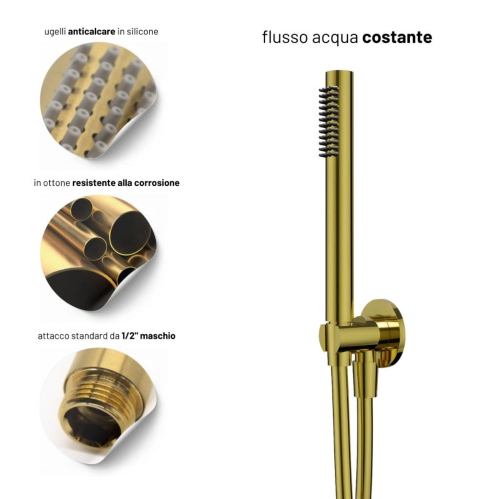 Set per doccia soffione tondo in acciaio inox 250 millimetri finitura oro *** finitura- oro lucido, confezione 1