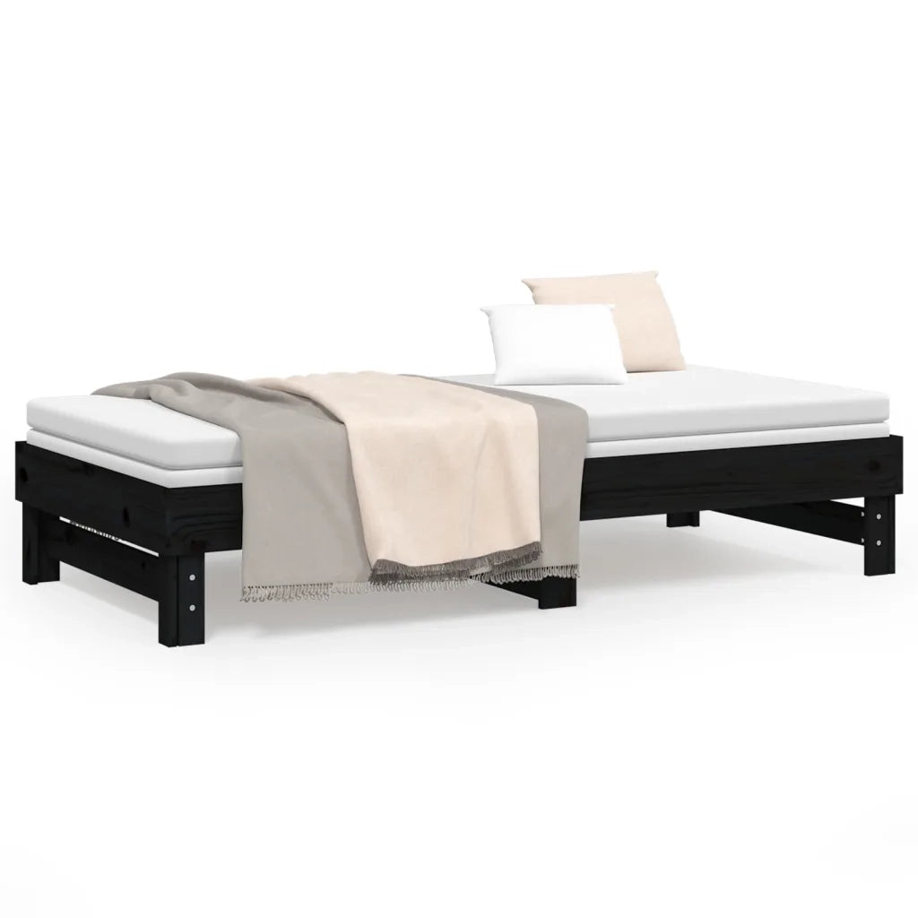 Dormeuse Estraibile Nera 2x(90x190) cm Legno Massello di Pino