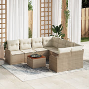Set Divano da Giardino  9 Pezzi con Cuscini Beige Polirattan Acacia