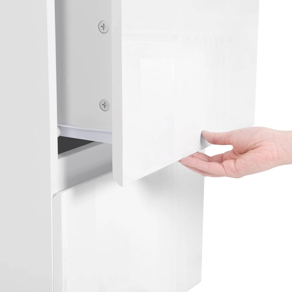 Comodino con 2 Cassetti Lucido, Mobiletto Bianco per Camera da Letto, Salotto, Cassettiera Piccola Salvaspazio in Legno, 40x40x58cm, Design Moderno, 0182ZZ