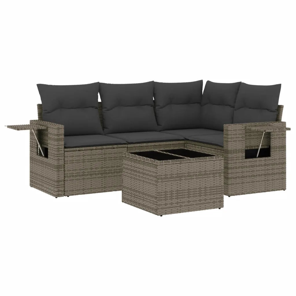Set Divano da Giardino 5 pz con Cuscini Grigio in Polyrattan