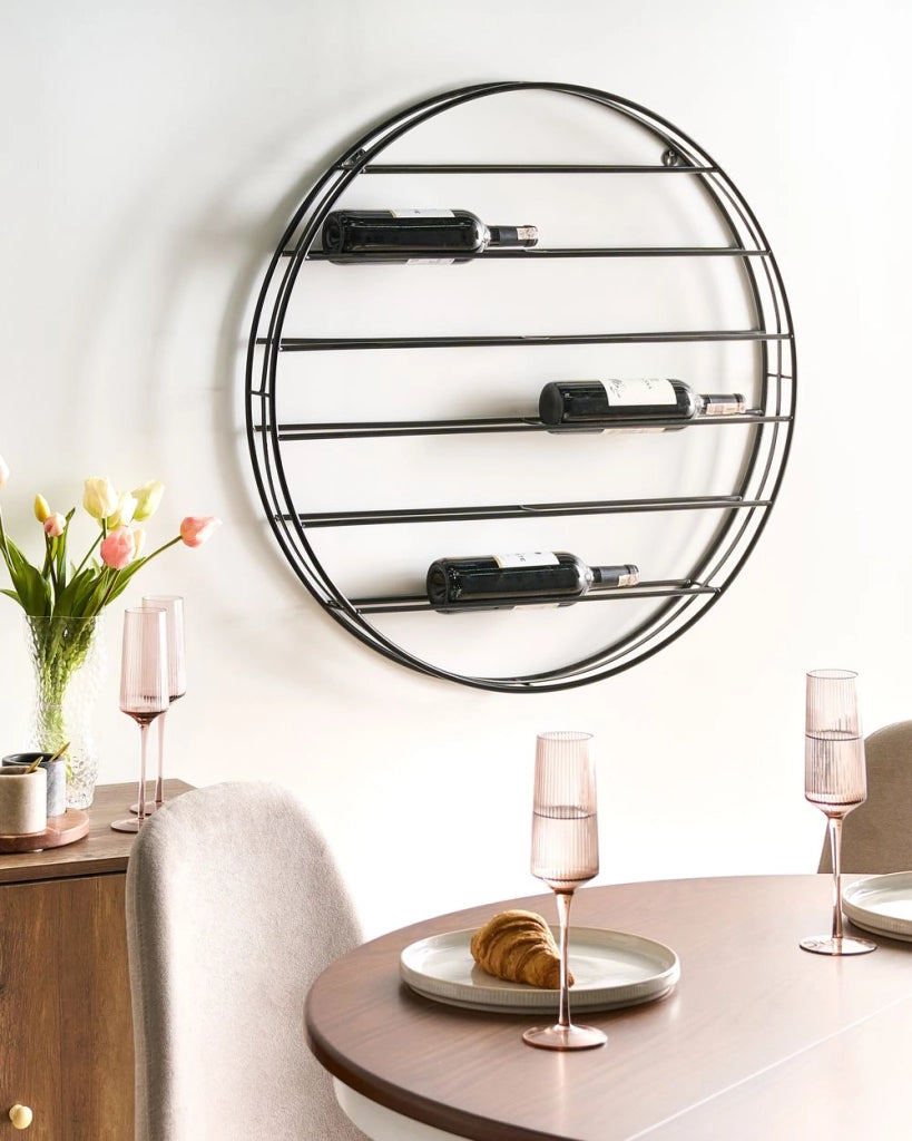 Portabottiglie da parete in ferro nero 80 x 80 x 9 cm per bottiglie Stile moderno Sala da pranzo Cucina Soggiorno