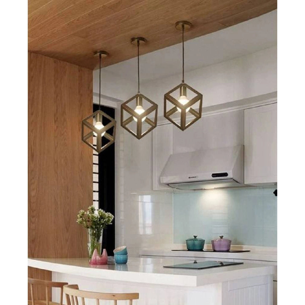 Trade Shop - Lampadario Da Soffitto A Sospensione A Forma Di Cubo 3d Portalampada E27 A24 - Nero