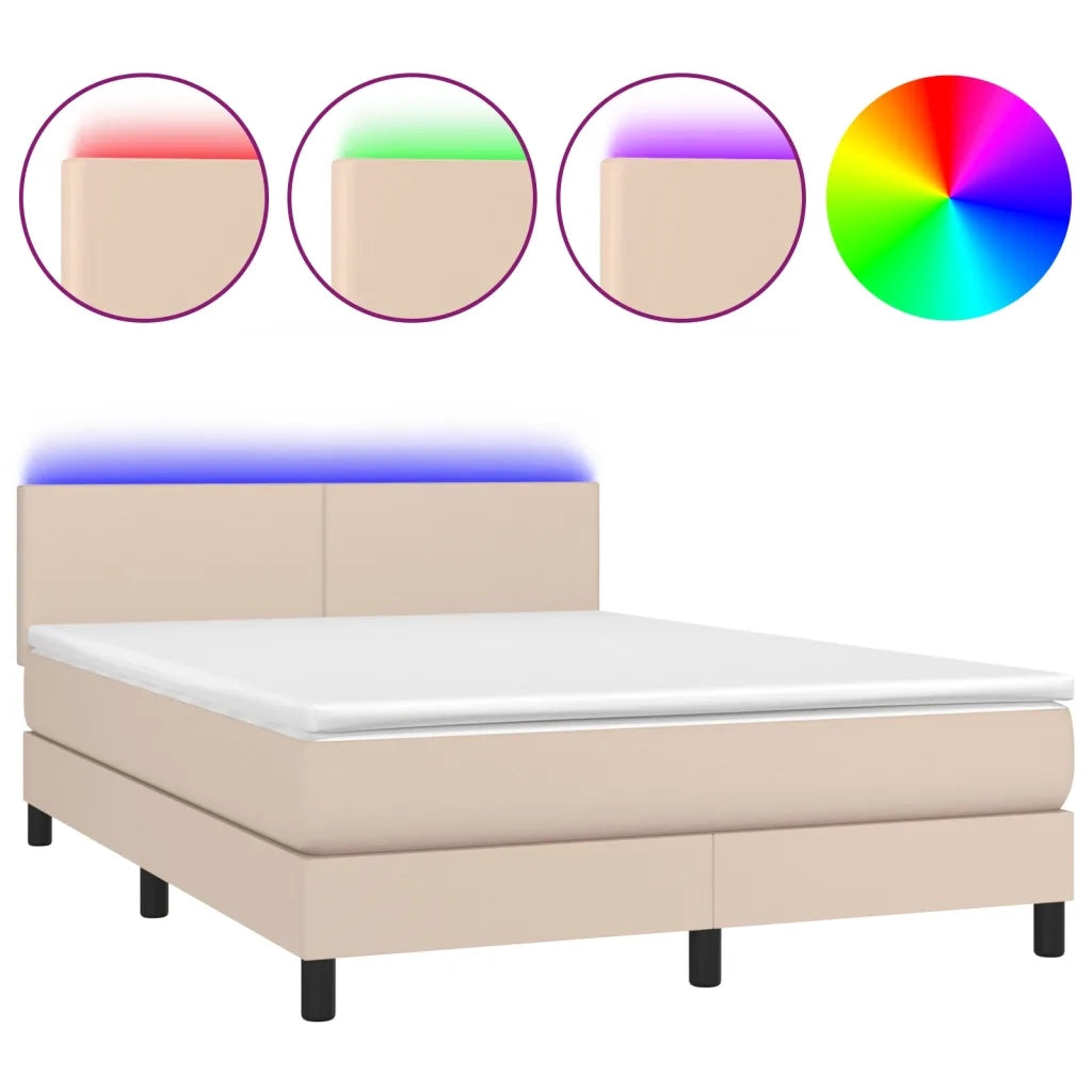 Giroletto Molle Materasso e LED Cappuccino 140x200cm Similpelle 3134110