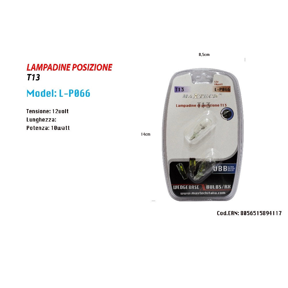 Trade Shop - Lampadine Di Posizione T13 L-p066 12 V 10 Watt Lampadine Ultra Luminose Maxtech -