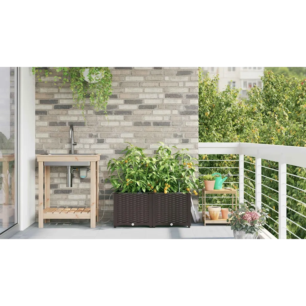 2 pz Fioriere | Cassetta per fiori | Vaso da giardino Marrone 80 x 40 x 37,5 cm Plastica