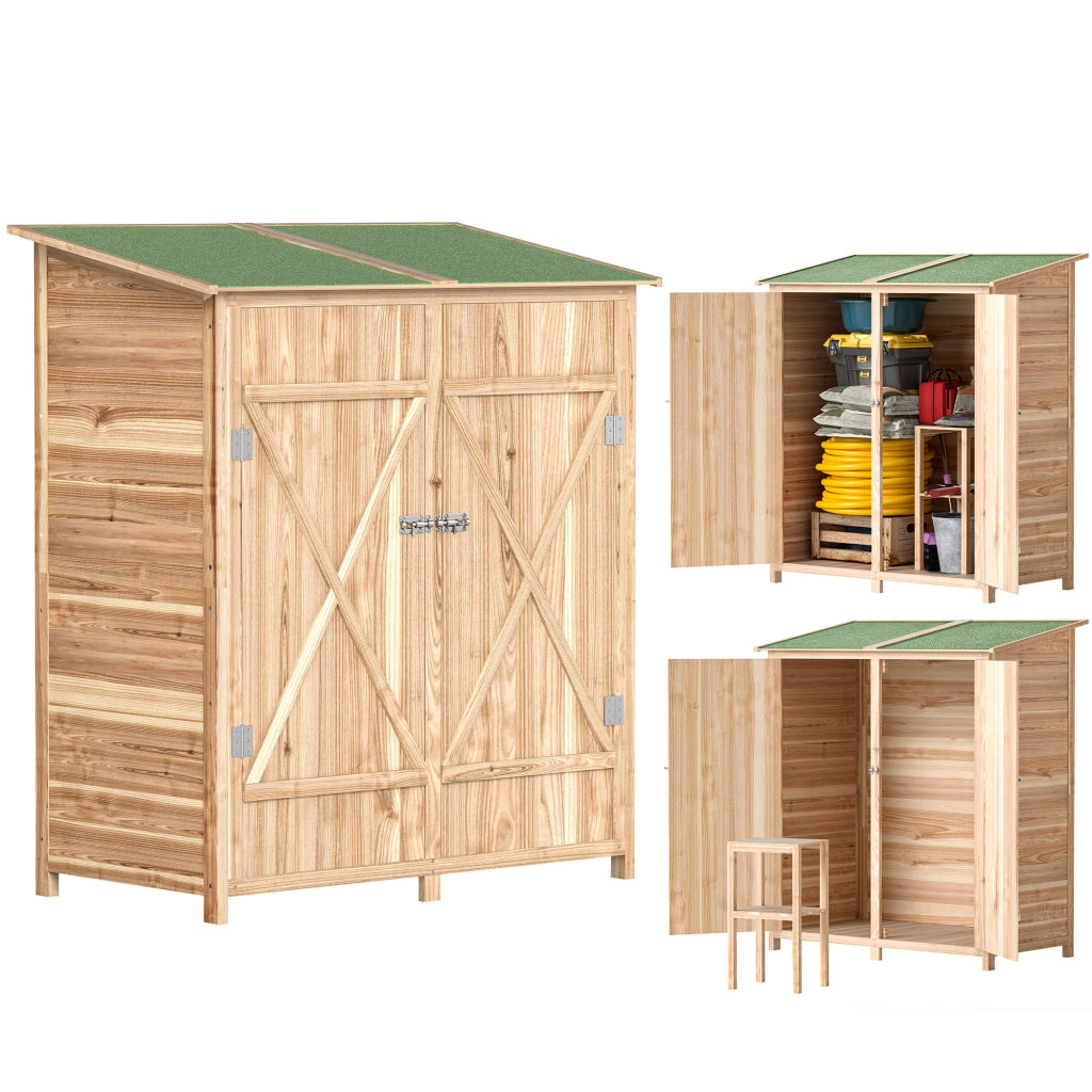 Armadio da giardino in legno con tavolo ¨C Xylo ¨C effetto legno naturale 140x75x157 cm