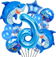 Decorazioni per Festa di Compleanno con Ballooni di Squalo, Ballooni di Follia, Ballooni di Follia con Numeri, Ballooni di Latte e Ballooni a Stelle 12 pezzi