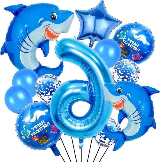 Decorazioni per Festa di Compleanno con Ballooni di Squalo, Ballooni di Follia, Ballooni di Follia con Numeri, Ballooni di Latte e Ballooni a Stelle 12 pezzi