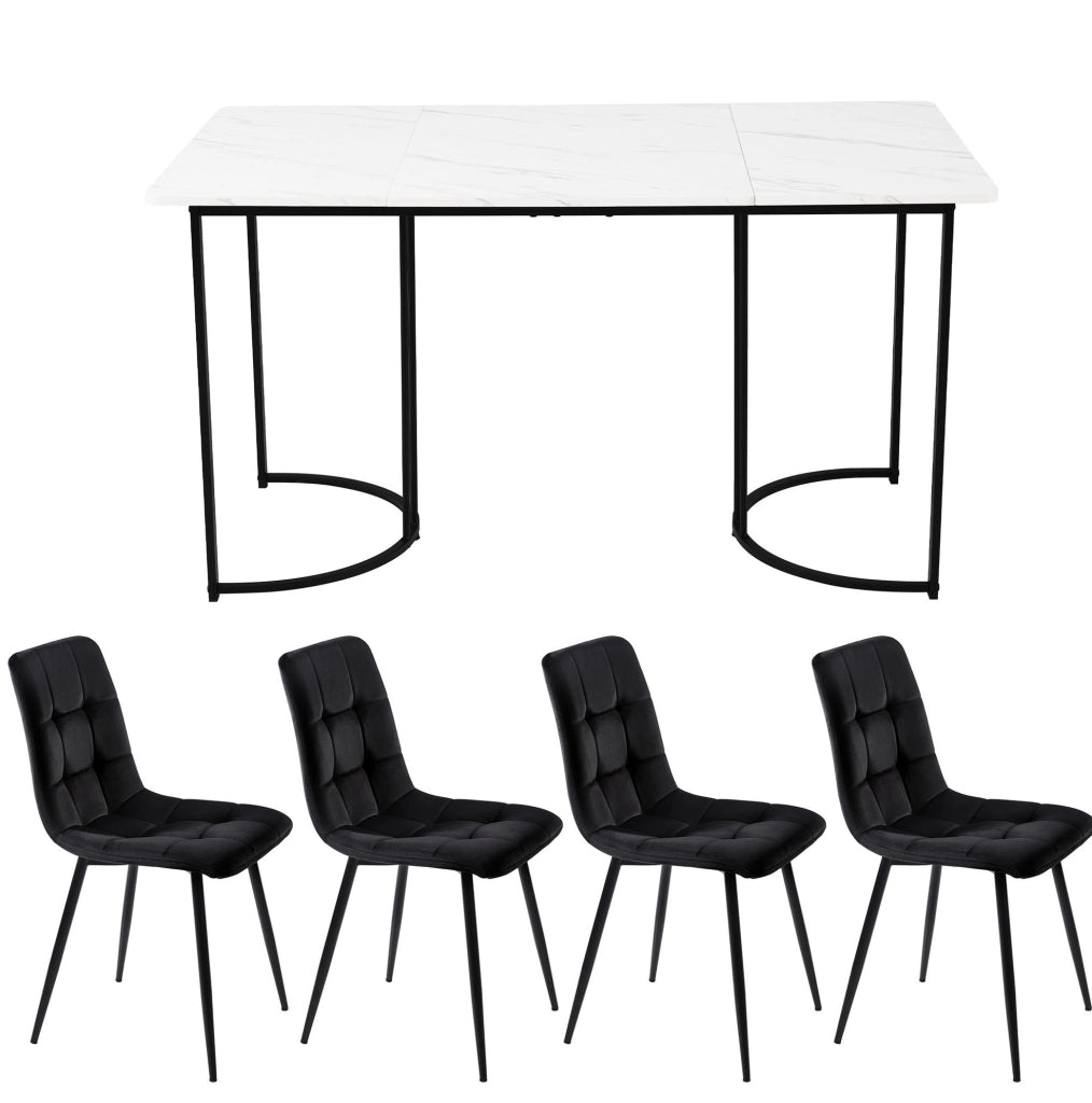 Set tavolo da pranzo 140x80 cm con 4 sedie in velluto