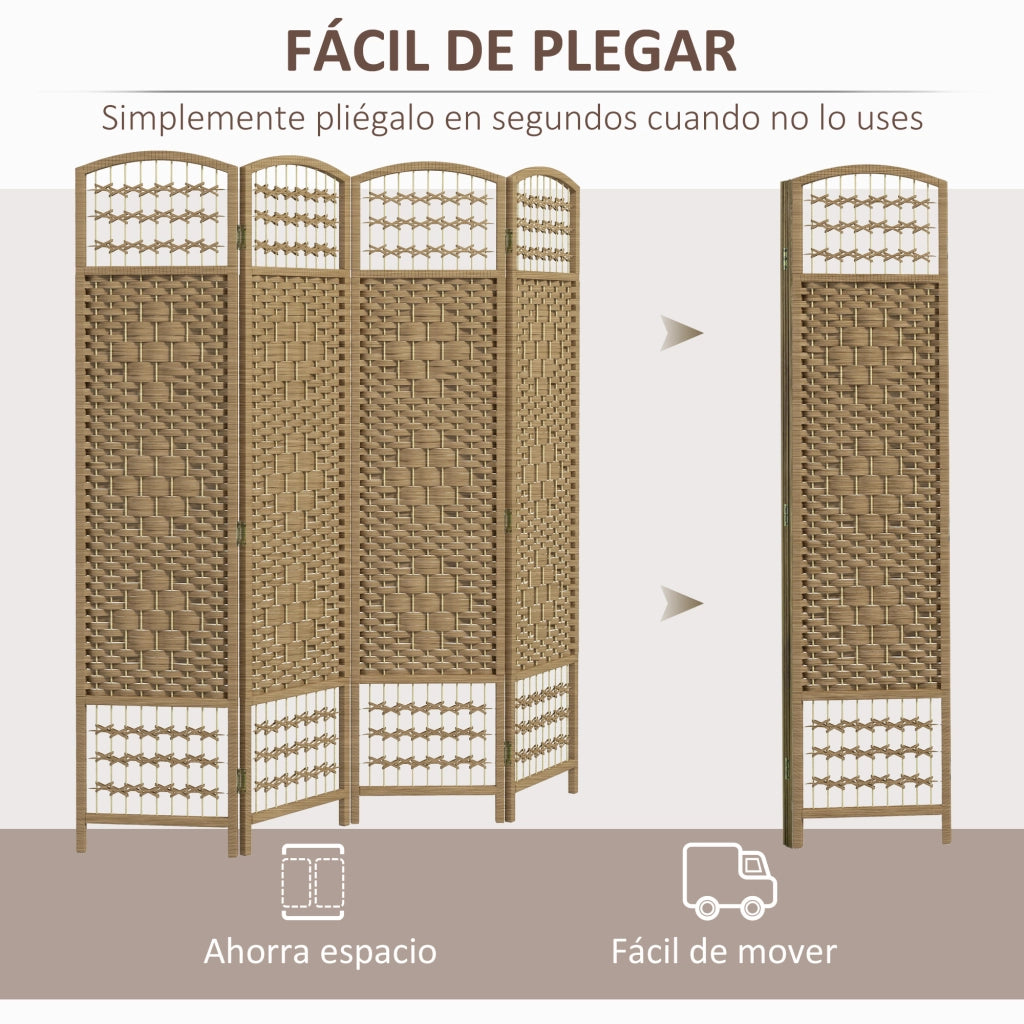 Biombo Pieghevole 4 Pannelli ¨C Zephmum ¨C Naturale 160x170cm