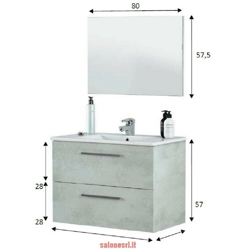 KIT MOBILE BAGNO ARUBA 2 CASSETTI CM.80X45X57H FINITURA CEMENTO